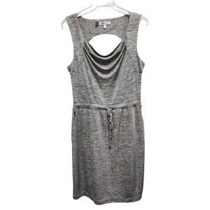 Jennifer Lopez Womens Dress XS Gray Metallic Drape Neck Cutout Back Tie Waist